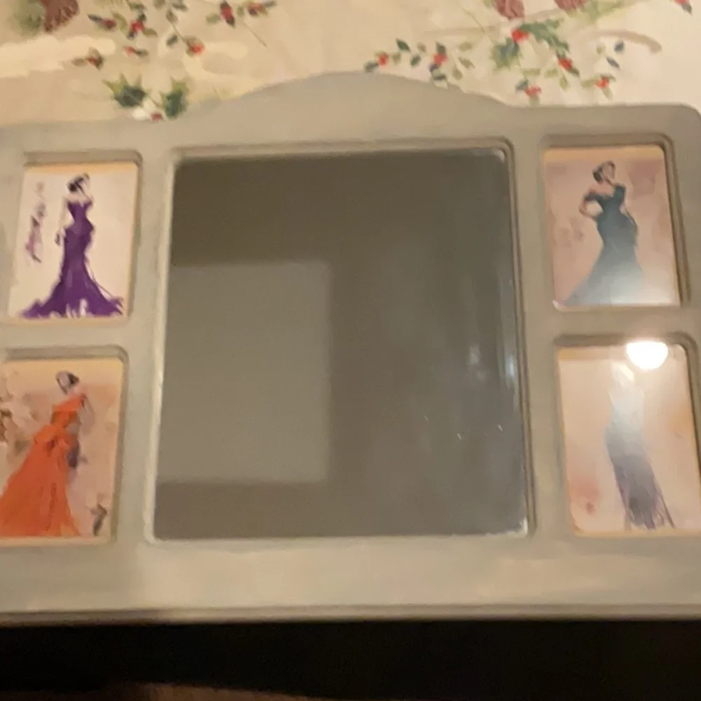 VINTAGE DISPLAY MIRROR WITH 1950’s BALL GOWN DRESSES. VANITY MIRROR.